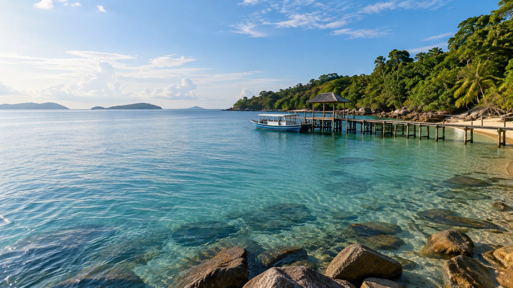 Passenger boat crossing toward an island