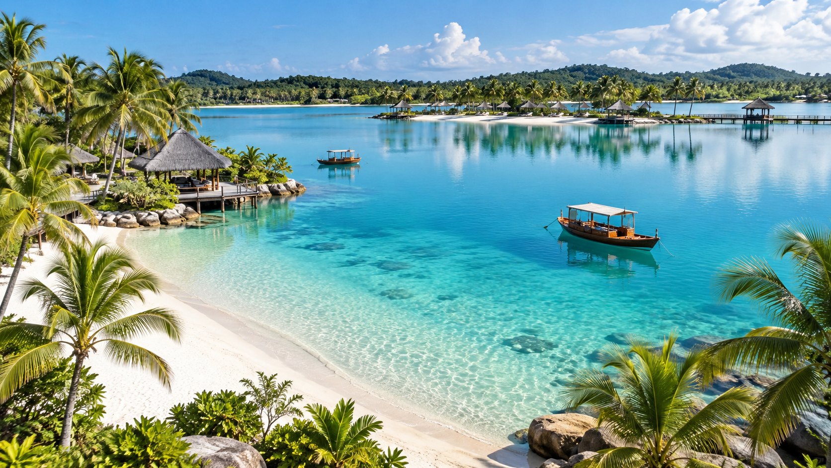 Turquoise Bintan lagoon and tropical shore
